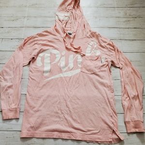 Victoria's secret PINK long sleeve hooded tee light pink XS Y2k‎ Big Logo Vsco